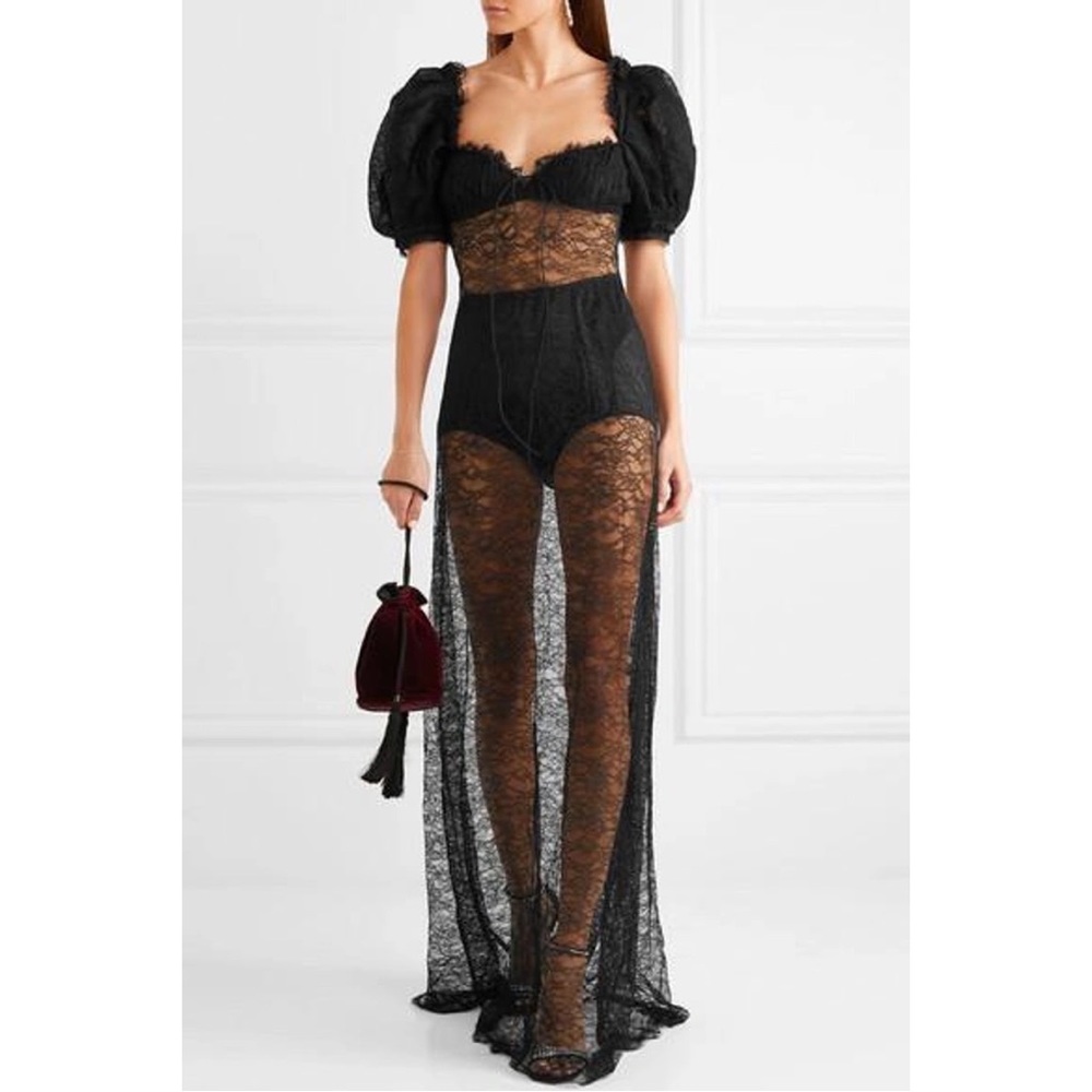 BROCK COLLECTION Spring 2018 Runway Doda Chantilly lace gown Black Size 0 NWT